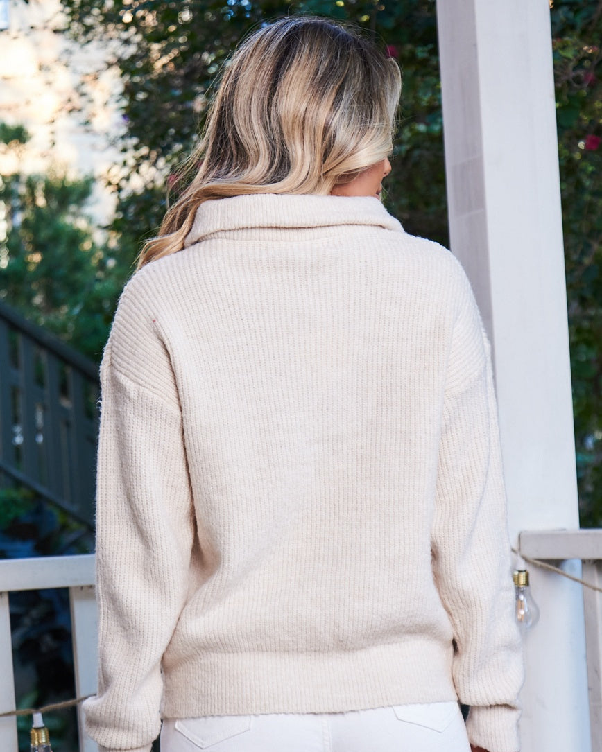 Merete Knit - Beige | Women's High Collar Knit Jumper