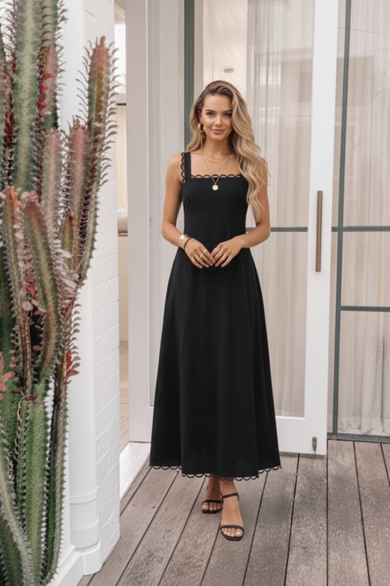 Evelisse Black Dress | Women's Cotton Maxi Dress