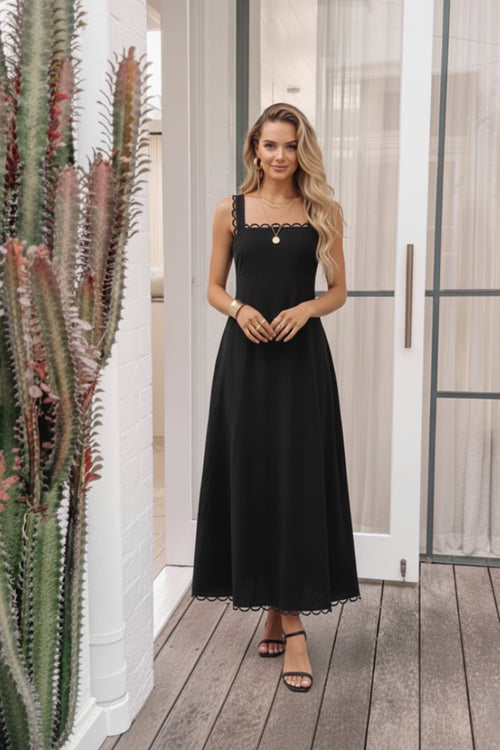 Evelisse Black Dress | Women's Cotton Maxi Dress