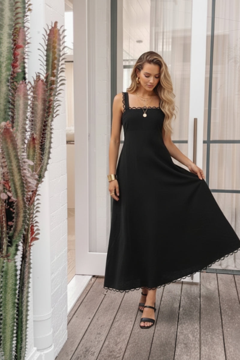 Evelisse Black Dress | Women's Cotton Maxi Dress