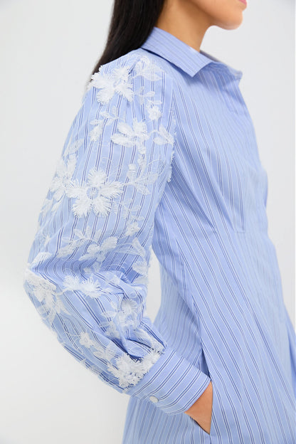 Blue Stripe Embroidery Mini Corinne Dress