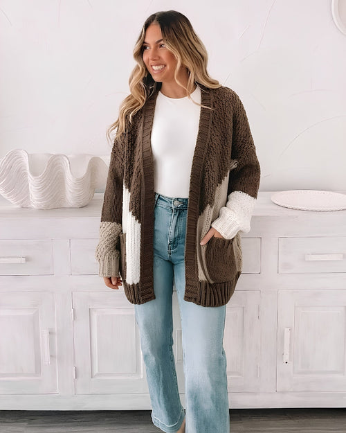 Felisha Cream Multi Knit Cardigan | Women's Open Front Knit Cardigan