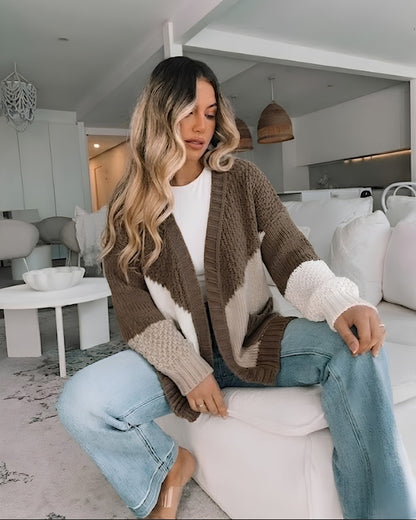 Felisha Cream Multi Knit Cardigan | Women's Open Front Knit Cardigan