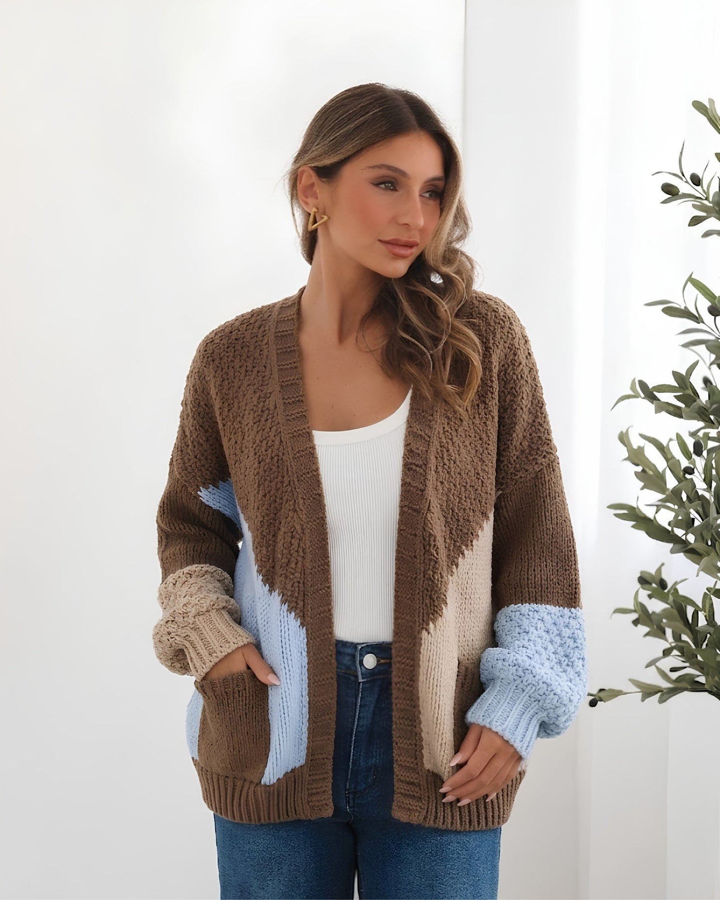 Felisha Mocha Knit Cardigan | Women's Open Front Knit Cardigan