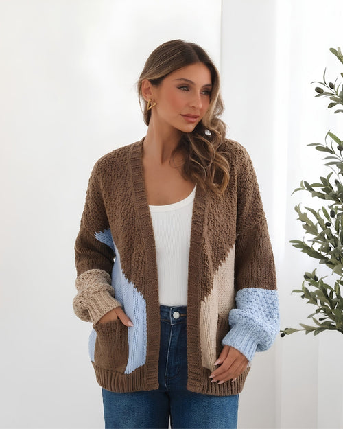 Felisha Mocha Knit Cardigan | Women's Open Front Knit Cardigan