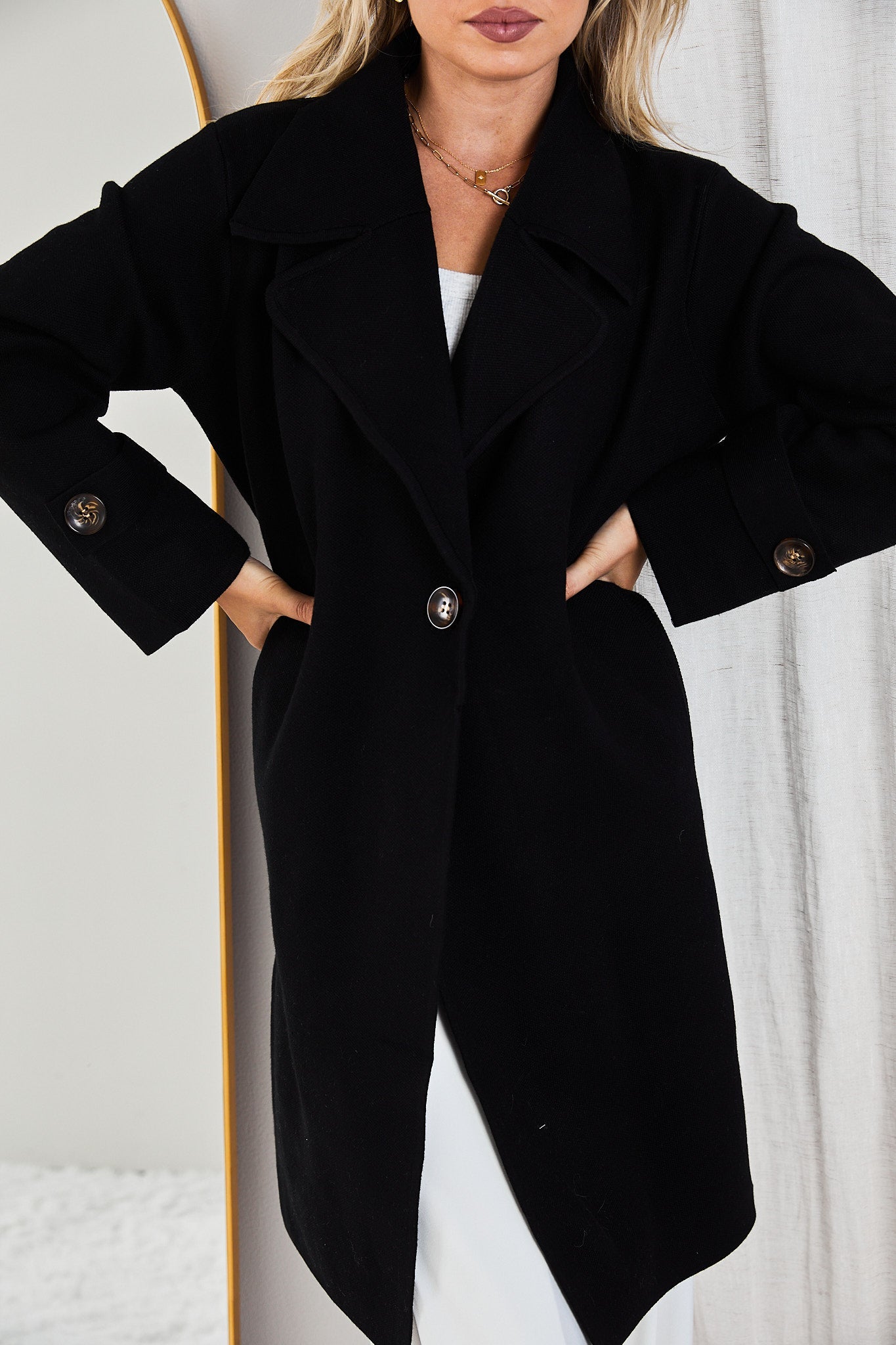Fireplace Coat - Black | Women's Knit Trench Coat