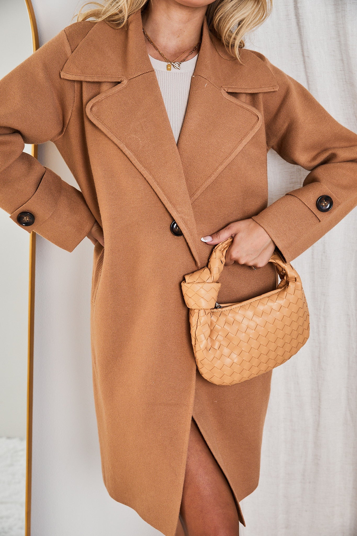 Fireplace Coat - Camel | Women's Knit Trench Coat