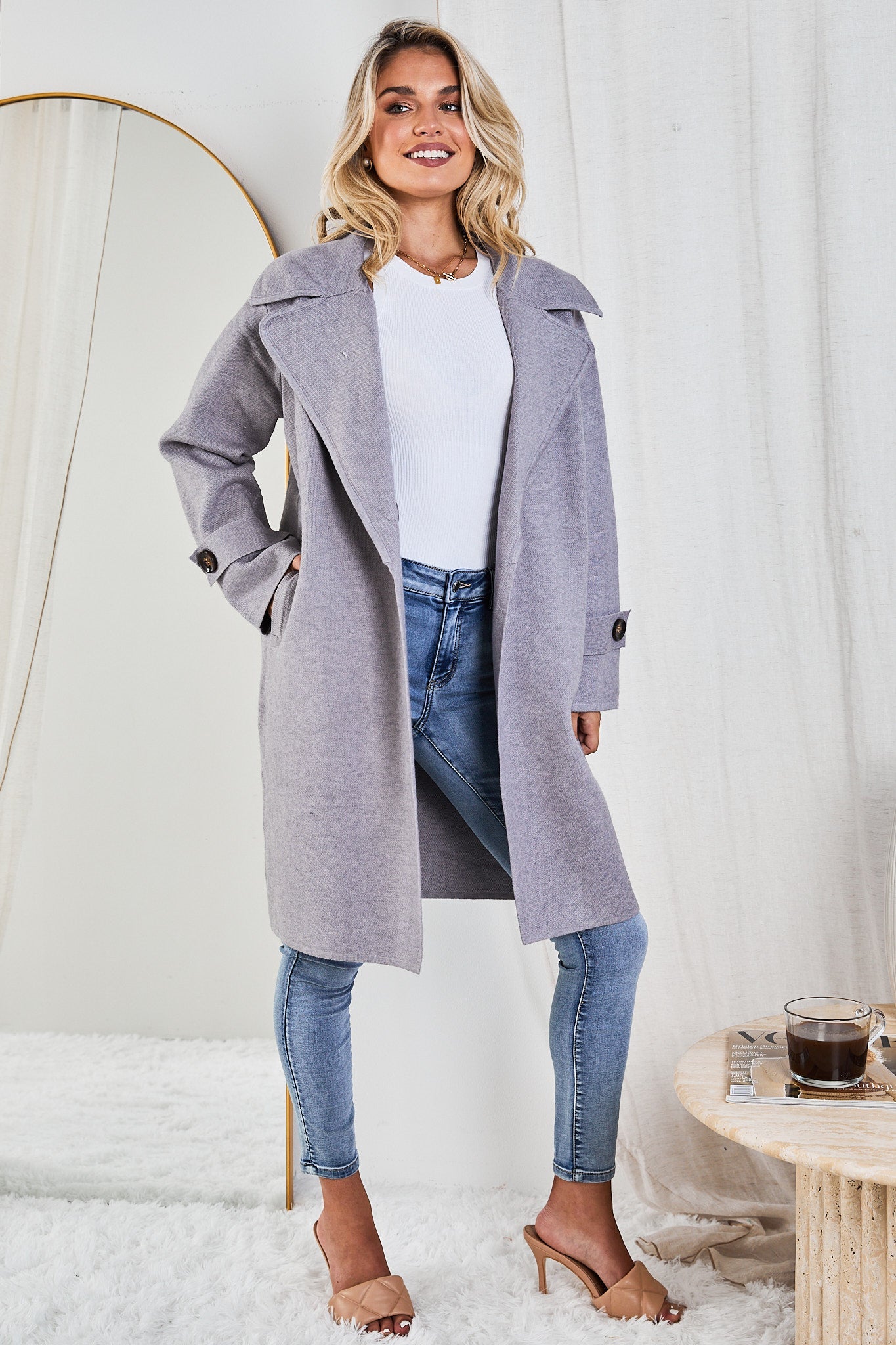 Fireplace Coat Grey | Women's Knit Trench Coat