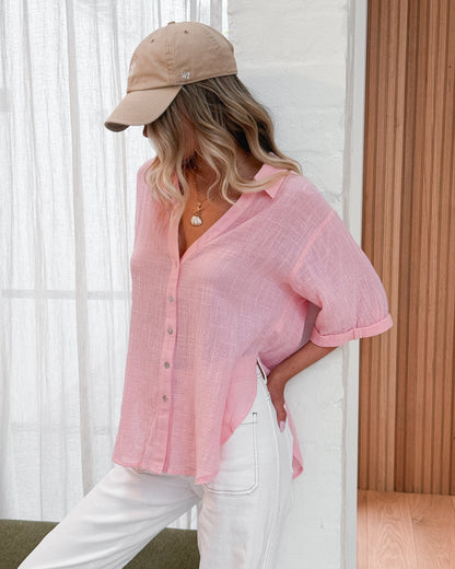 Fraise Top Pink | Women's Relaxed Linen Blouse