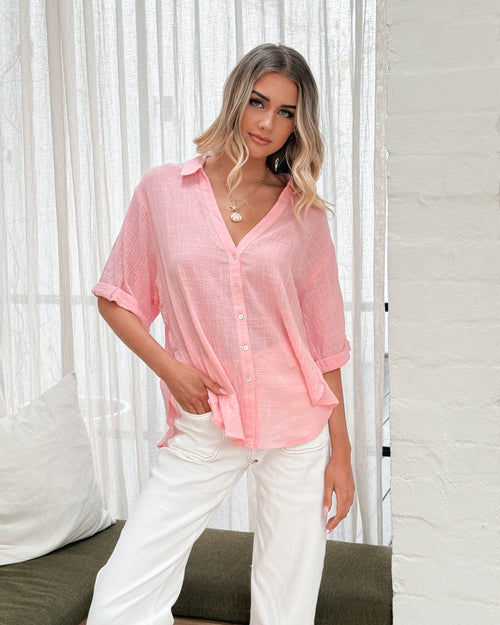 Fraise Top Pink | Women's Relaxed Linen Blouse