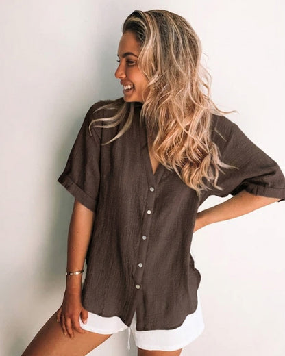 Fraise Cocoa Top | Women's Relaxed Linen Blouse