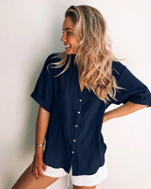 Fraise Navy Top | Women's Relaxed Linen Blouse