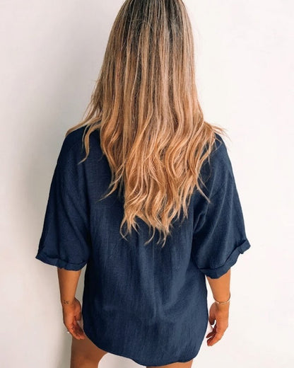 Fraise Navy Top | Women's Relaxed Linen Blouse