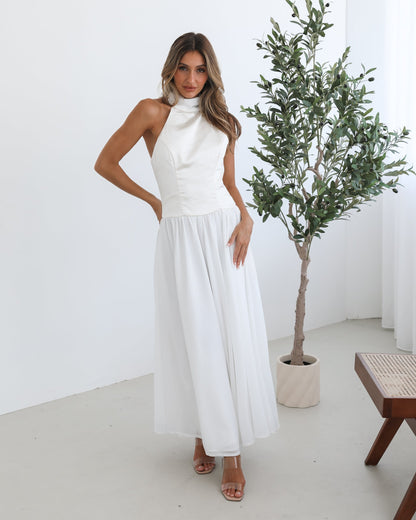 Francille White Dress | Women's Satin Halter Maxi Dress
