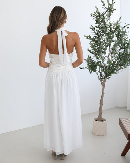 Francille White Dress | Women's Satin Halter Maxi Dress
