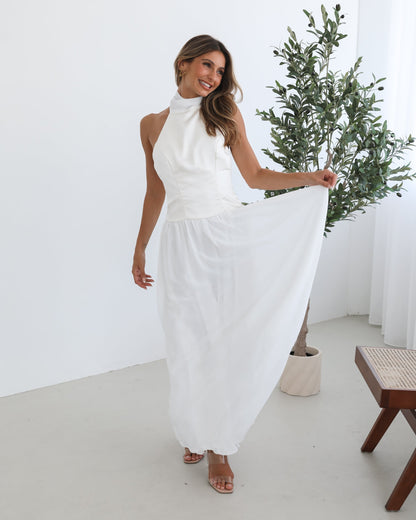 Francille White Dress | Women's Satin Halter Maxi Dress
