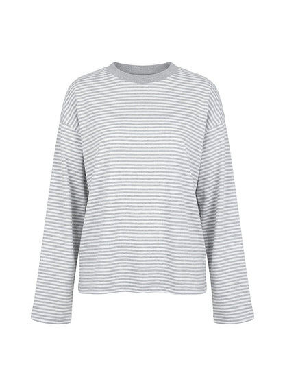 Settle Down Long Sleeve Top Grey / White Stripe