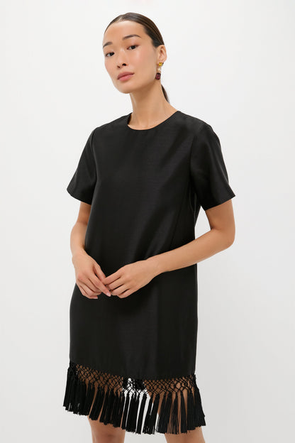 Black Dupioni Tassel Downing Dress
