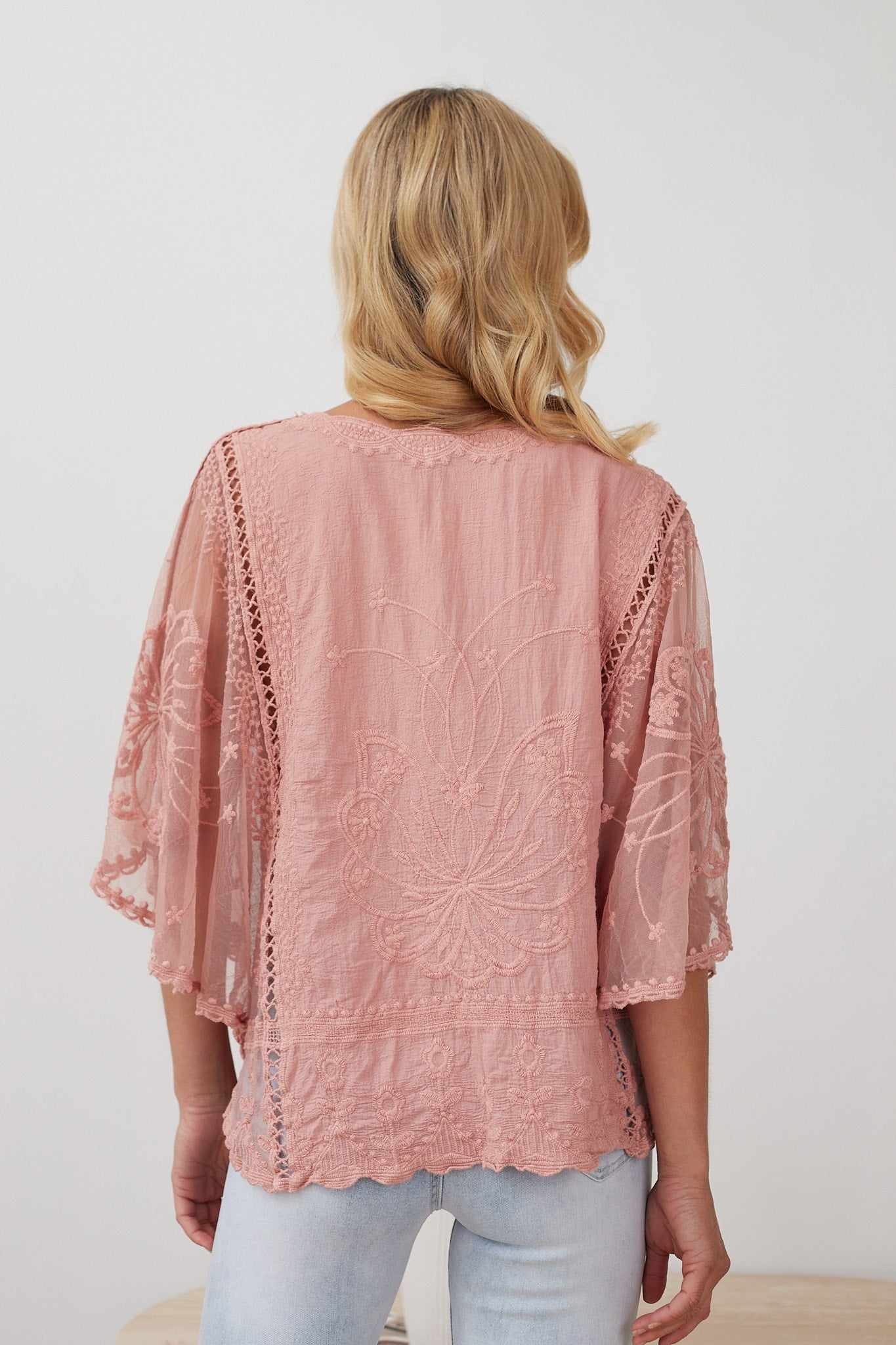 Gabrielle Top Pink | Women's Lace Embroidery Blouse