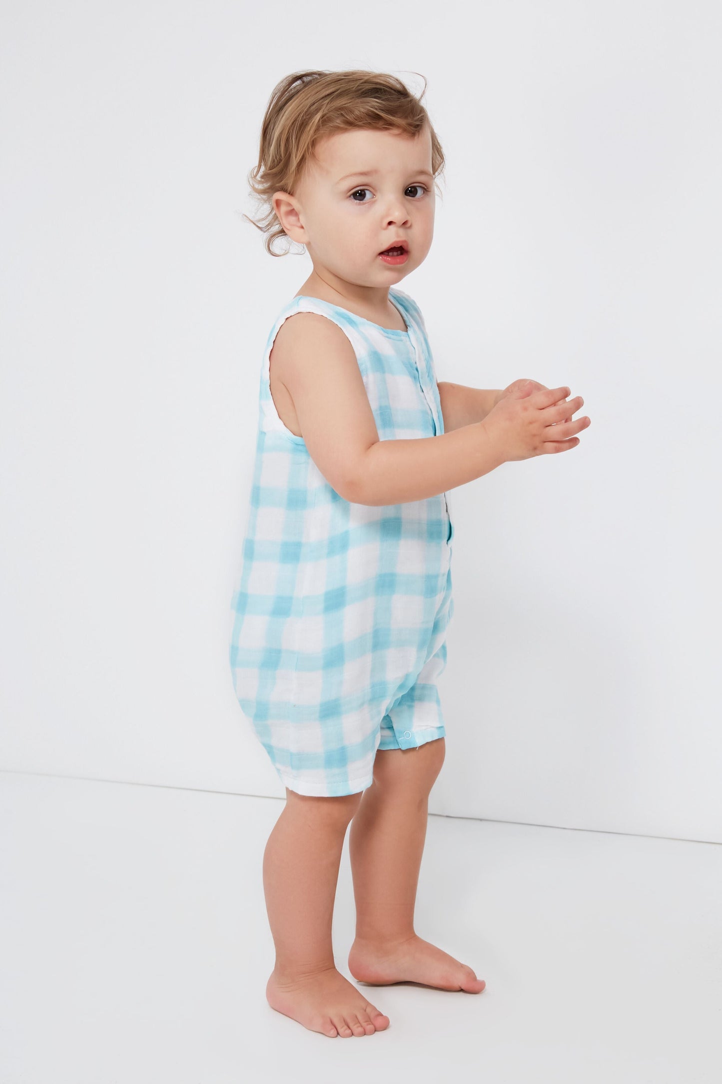 Blue Painted Gingham Shortie Romper