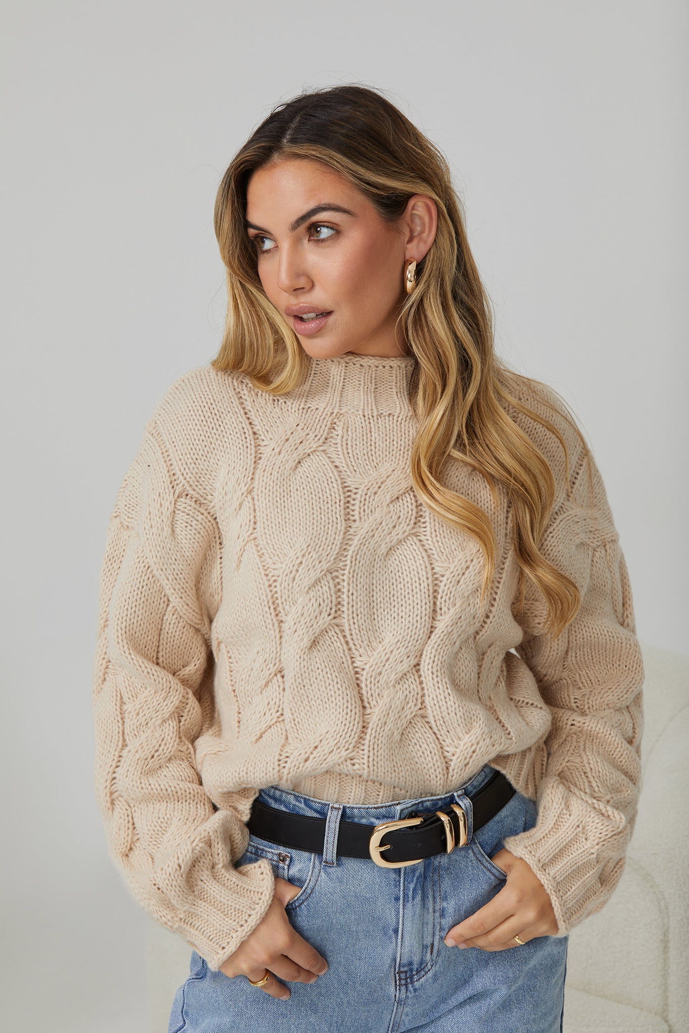 Hadi Knit Beige | Women's Relaxed Fit Knit Jumper