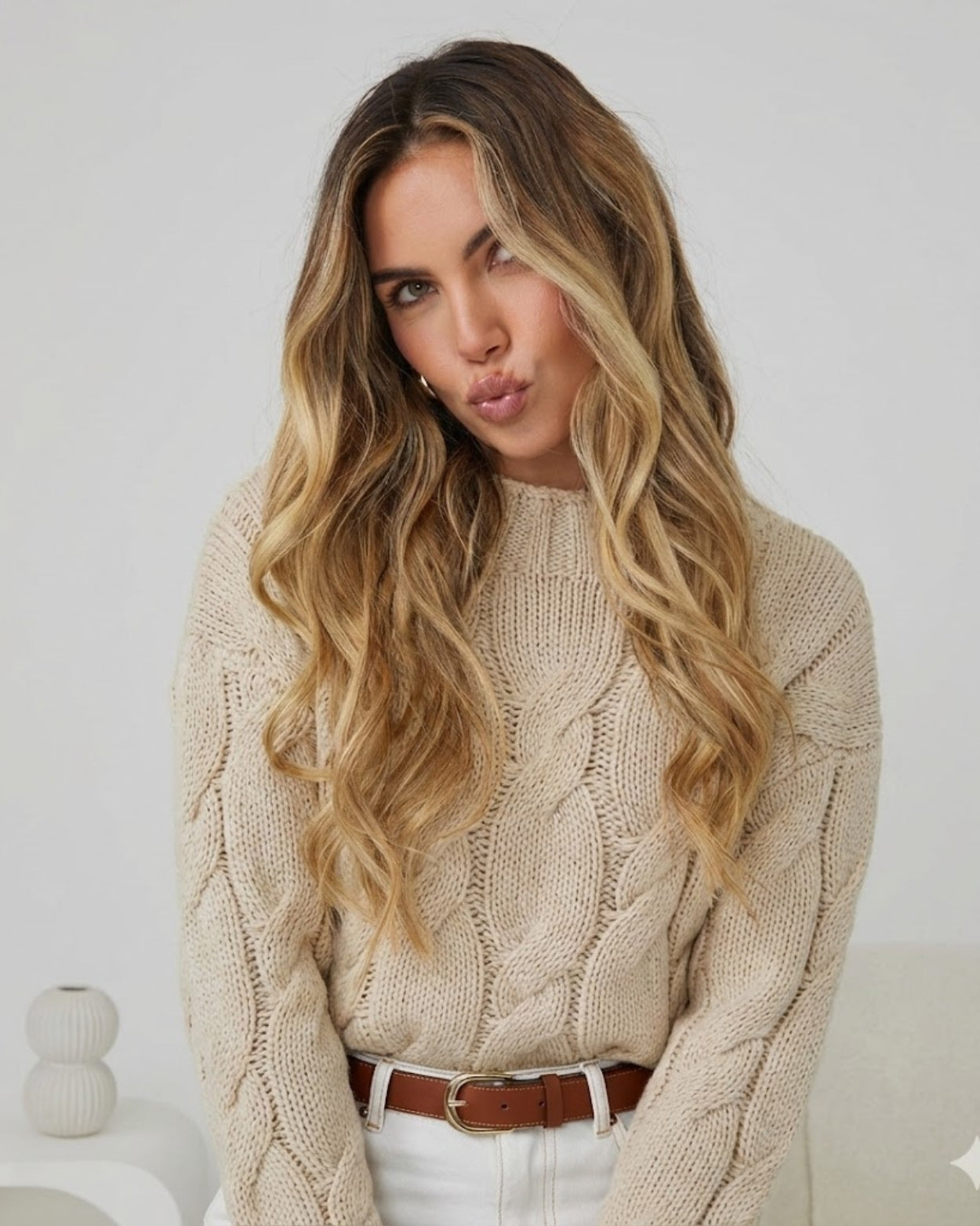 Hadi Knit - Latte | Women's Cable Knit Jumper