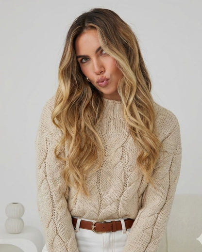 Hadi Knit - Latte | Women's Cable Knit Jumper