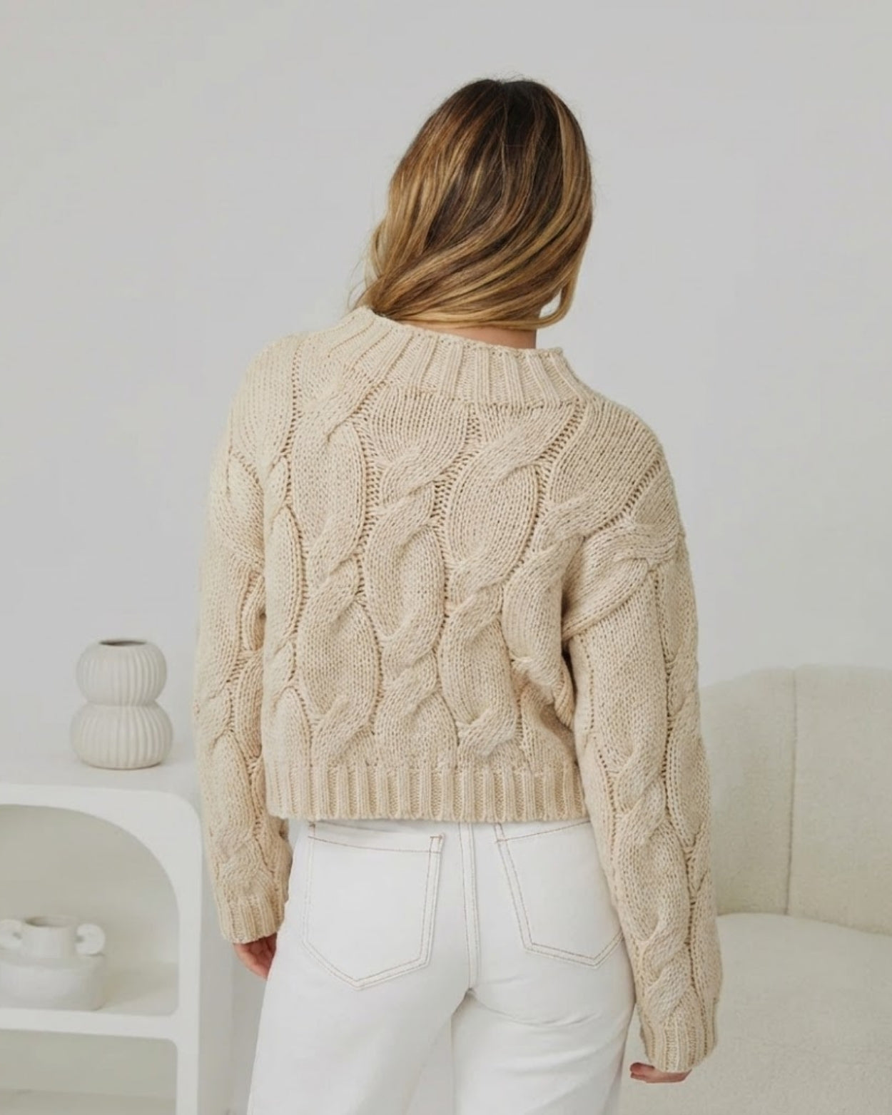 Hadi Knit - Latte | Women's Cable Knit Jumper