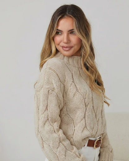 Hadi Knit - Latte | Women's Cable Knit Jumper