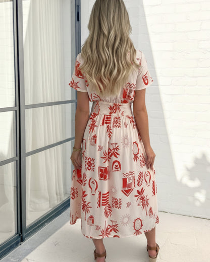 Hanae Cream Multi Dress | Women's Tropical Shirt Dress