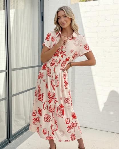 Hanae Cream Multi Dress | Women's Tropical Shirt Dress
