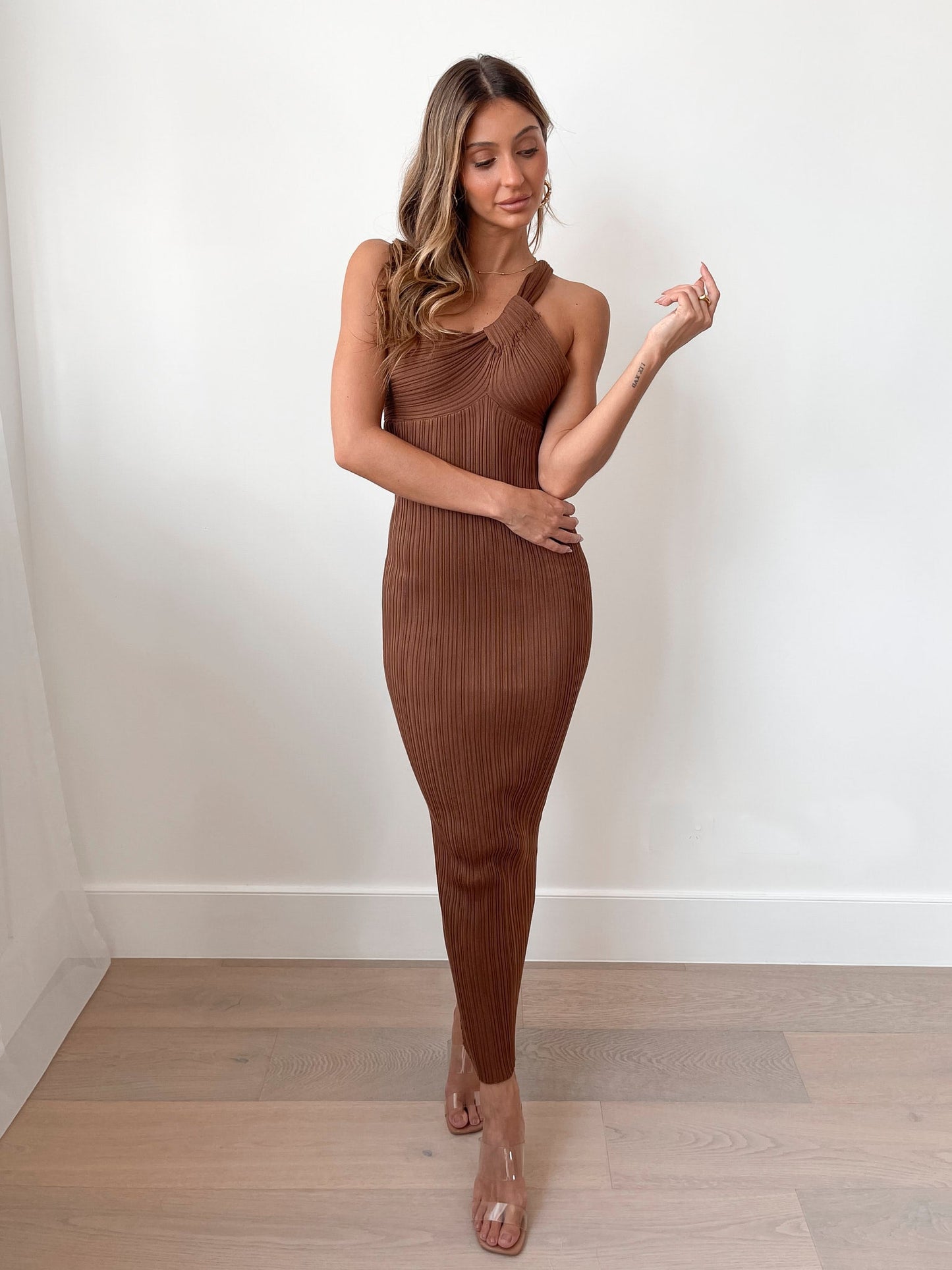Hellen Light Chocolate Knit Dress | Women's Knit Midi Dress