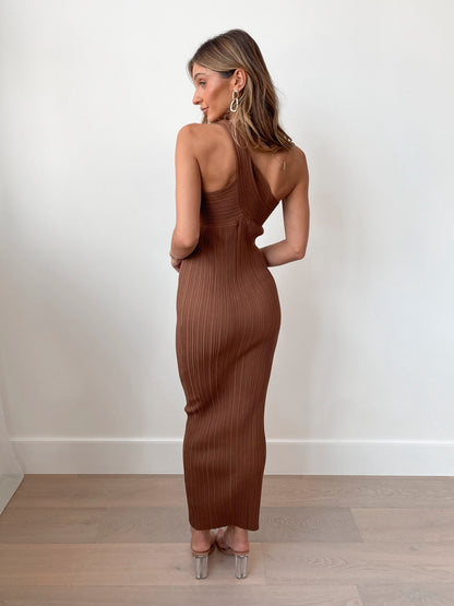 Hellen Light Chocolate Knit Dress | Women's Knit Midi Dress