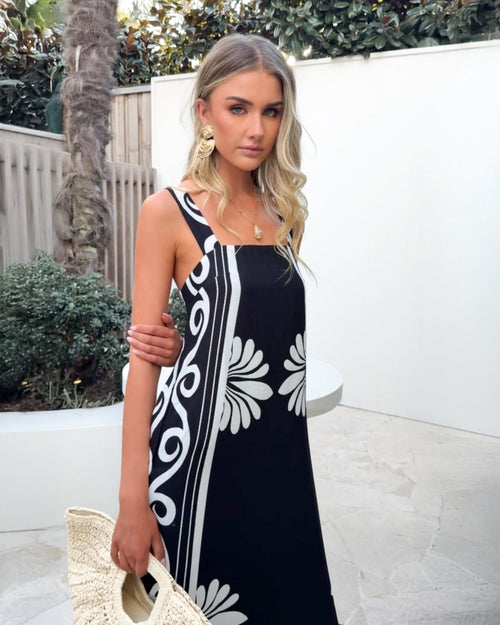 Holden Dress Black Floral | Women's Linen Maxi Dress