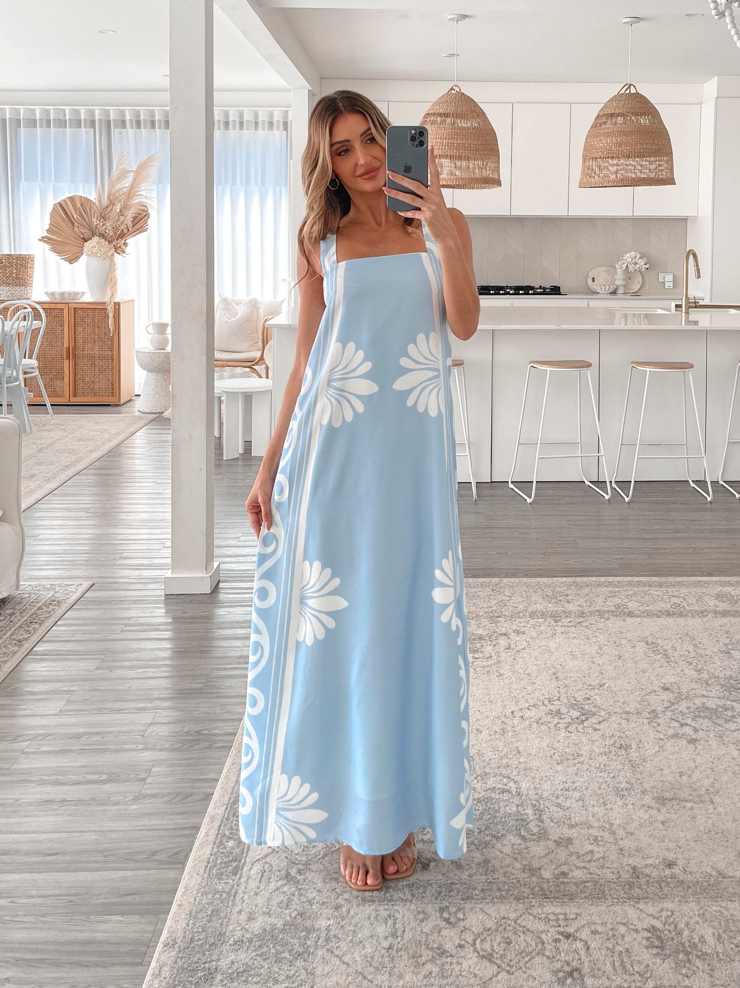 Holden Dress Blue Floral | Women's Linen Maxi Dress