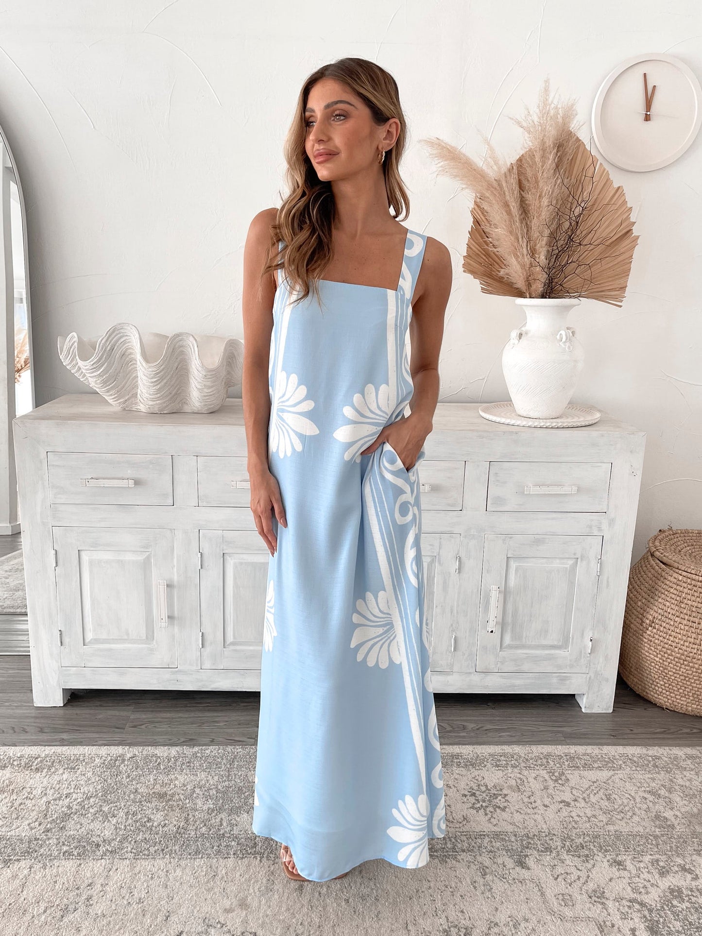 Holden Dress Blue Floral | Women's Linen Maxi Dress