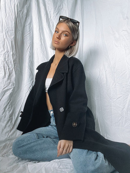 Fireplace Coat - Black | Women's Knit Trench Coat