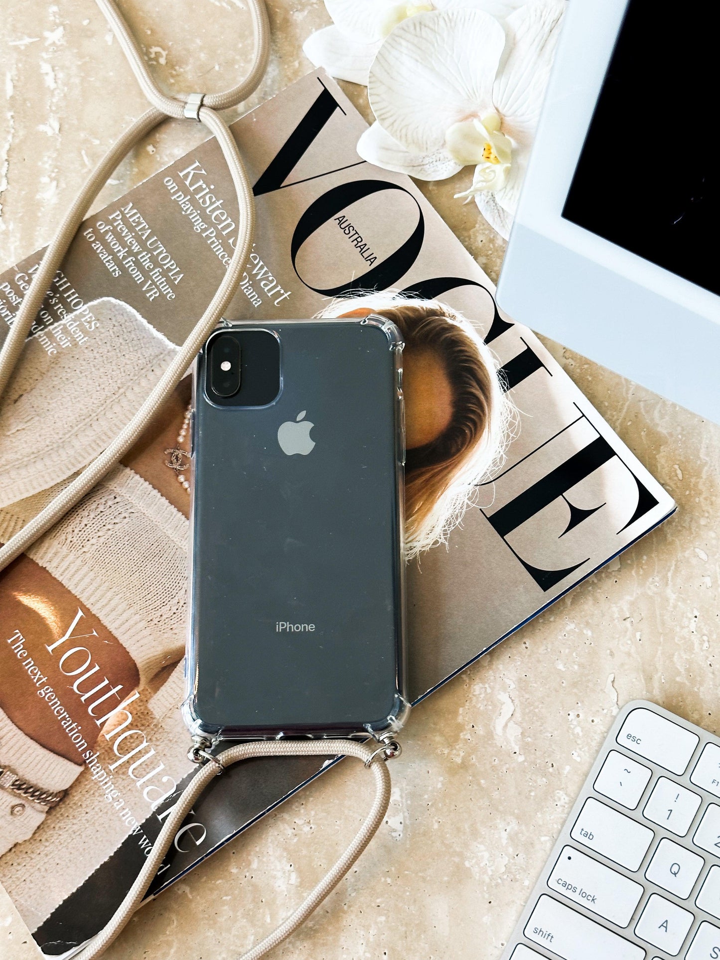 iPhone Case Beige Strap | Clear Phone Case with Strap