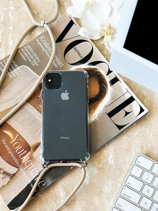 iPhone Case Beige Strap | Clear Phone Case with Strap