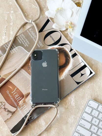 iPhone Case Beige Strap | Clear Phone Case with Strap