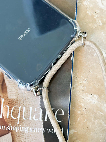 iPhone Case Beige Strap | Clear Phone Case with Strap