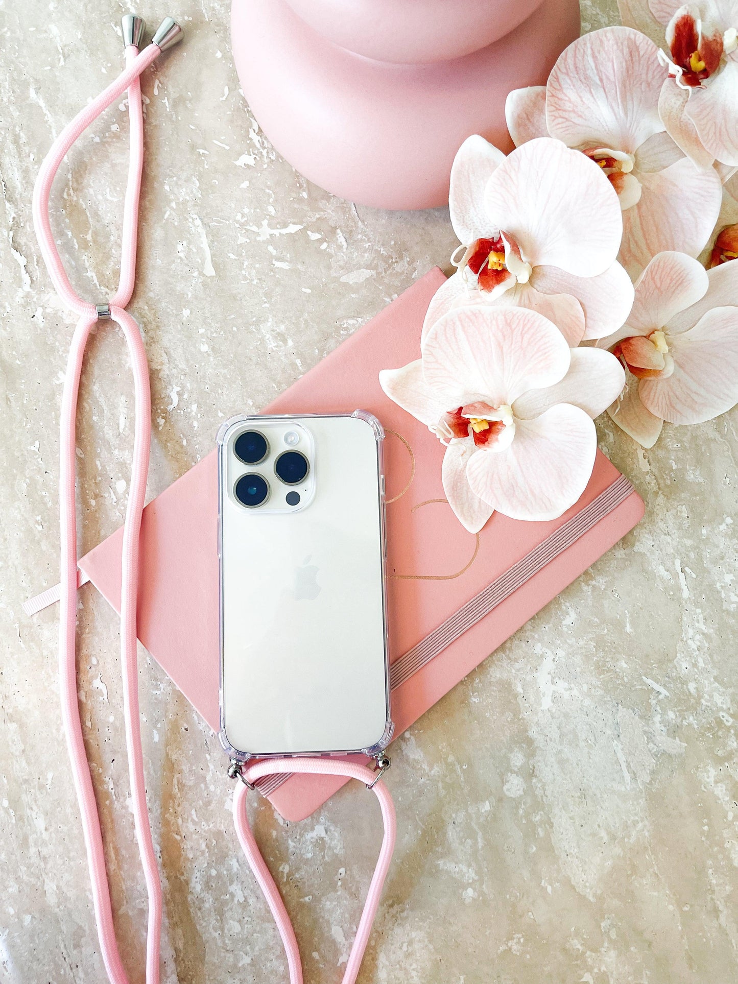 iPhone Case Pink Strap | Clear Phone Case with Strap