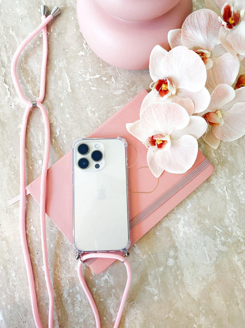 iPhone Case Pink Strap | Clear Phone Case with Strap
