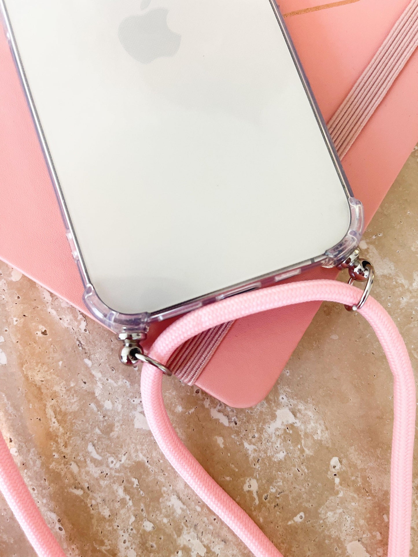 iPhone Case Pink Strap | Clear Phone Case with Strap