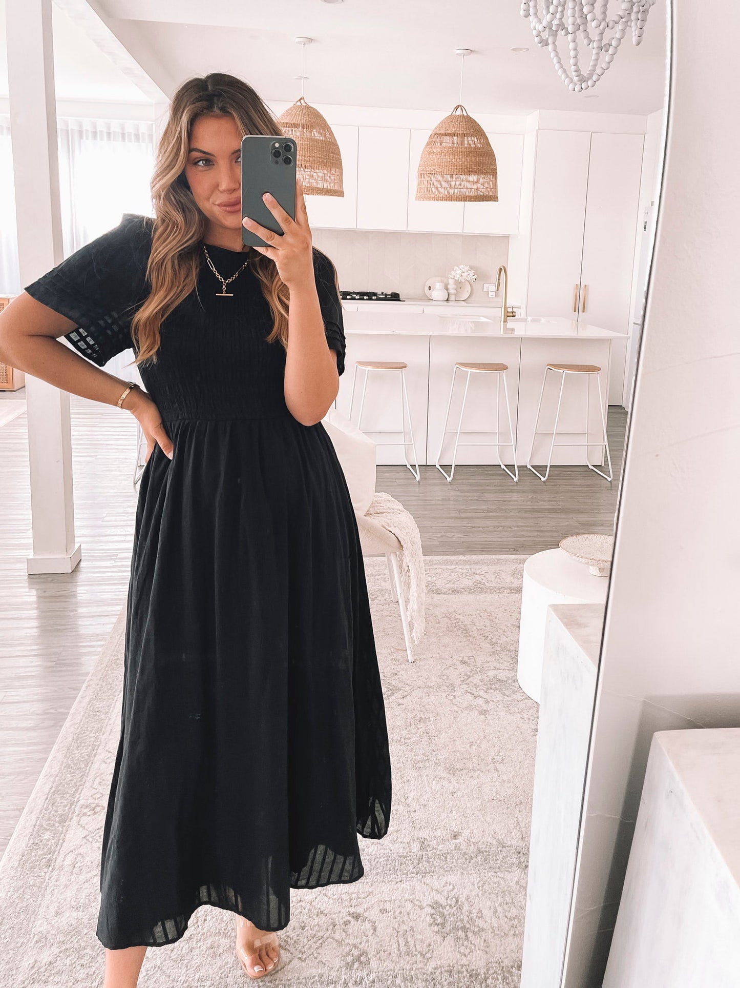 Iolana Dress - Black | Women's Smock Midi Dress