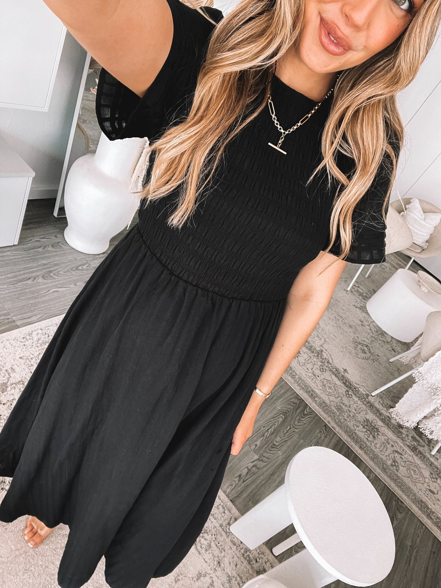 Iolana Dress - Black | Women's Smock Midi Dress