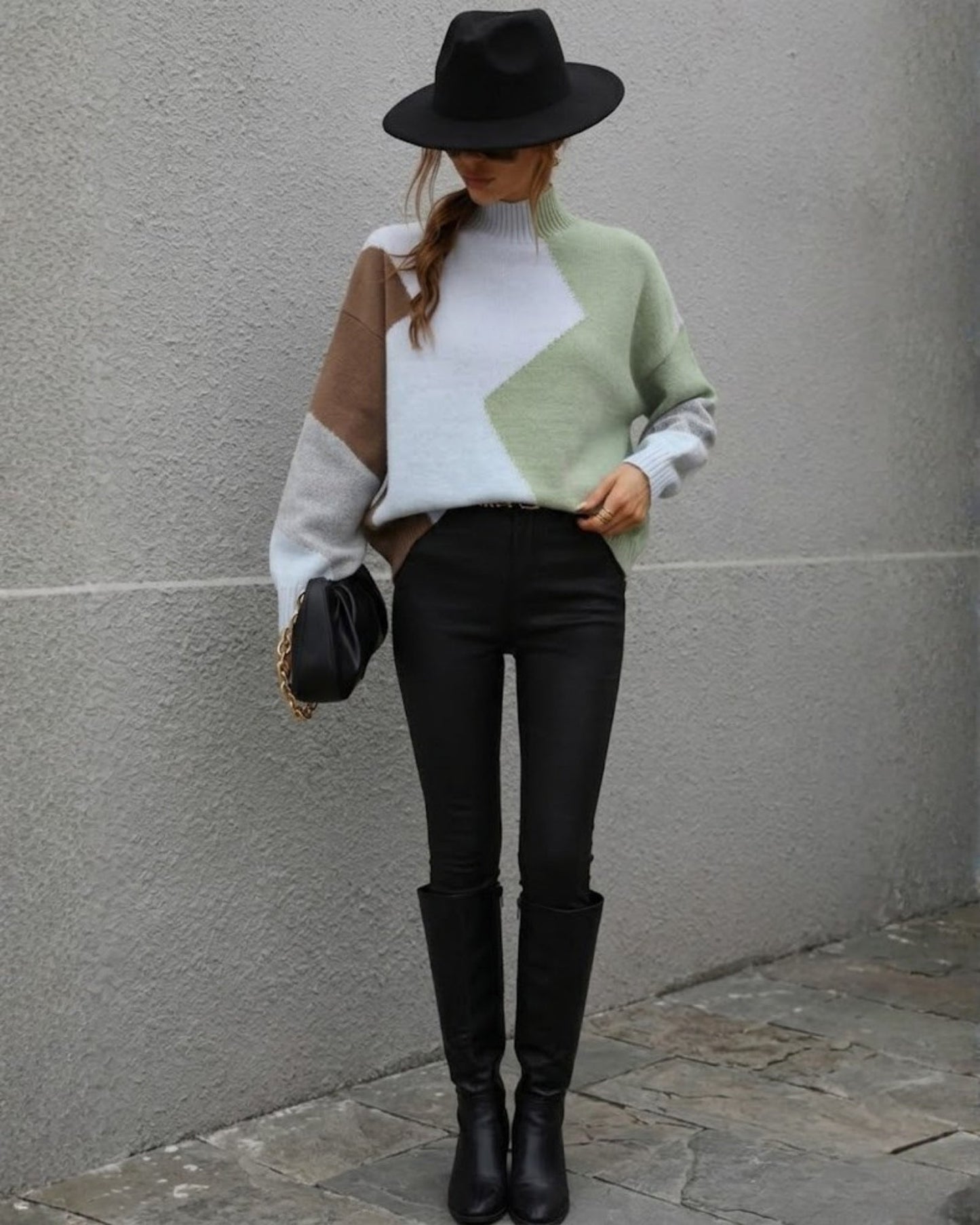 Illeana Knit - Sage Print | Women's Geometric Colour Block Knit Jumper