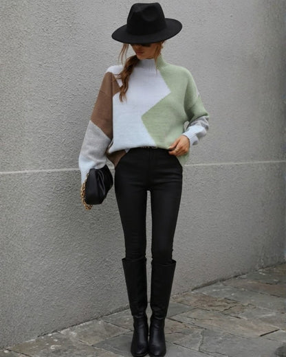 Illeana Knit - Sage Print | Women's Geometric Colour Block Knit Jumper