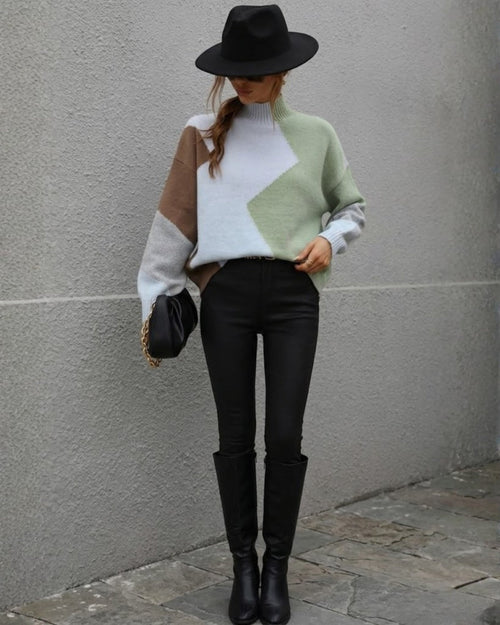 Illeana Knit - Sage Print | Women's Geometric Colour Block Knit Jumper
