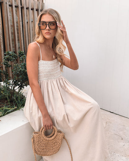 Ilyndra Dress - Beige Multi | Women's Cotton Maxi Dress